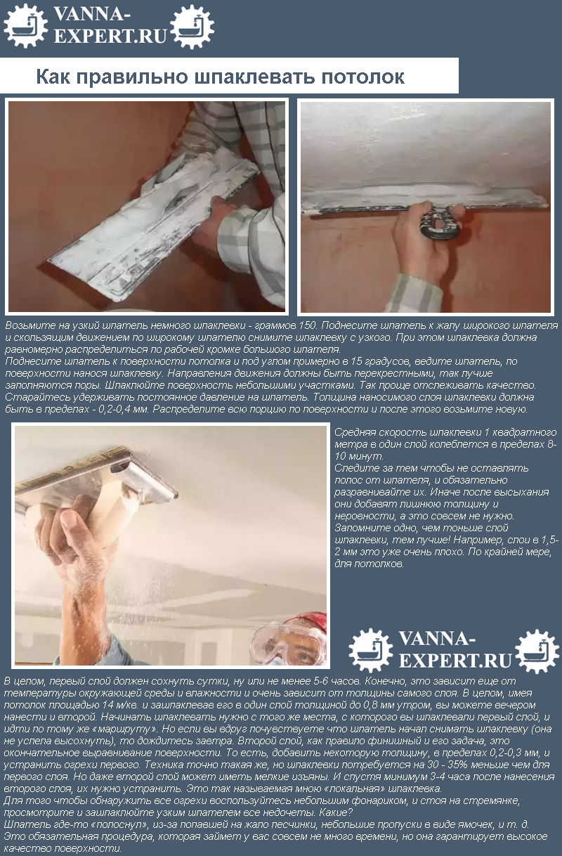 Как правильно шпаклевать потолок