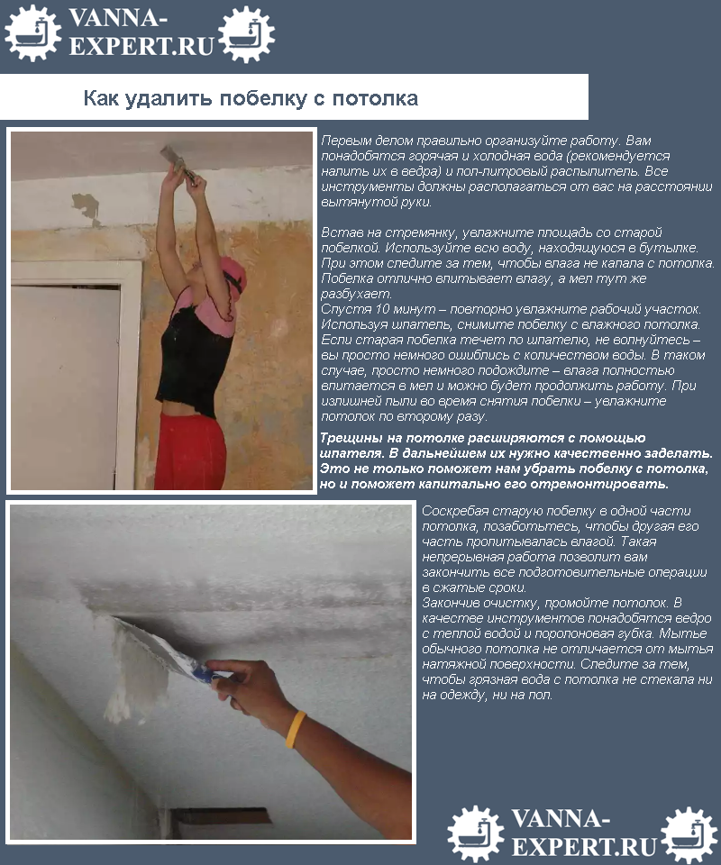 Как удалить побелку с потолка