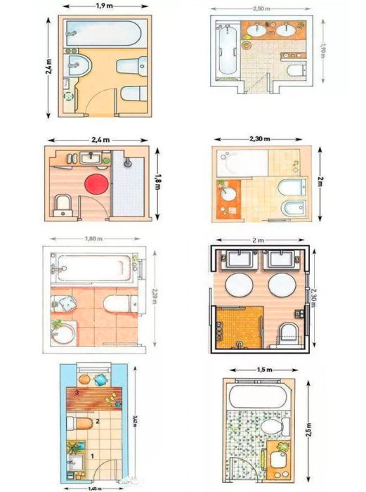 Планировки ванны с душем