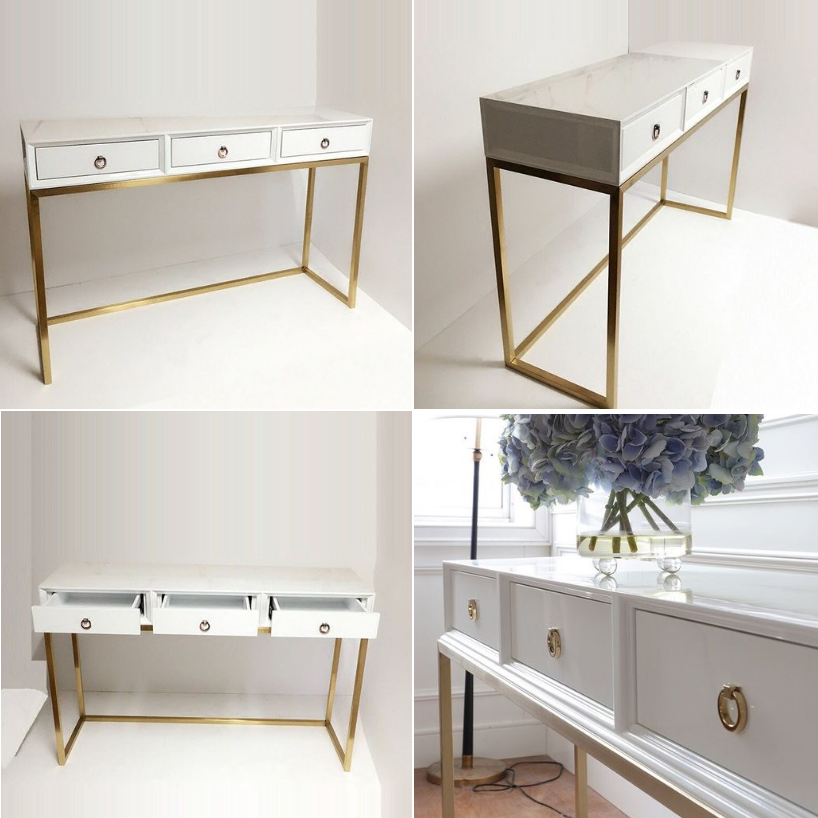 Авторская консоль с ножками из латуни и крашеного в белый глянцевый цвет корпус