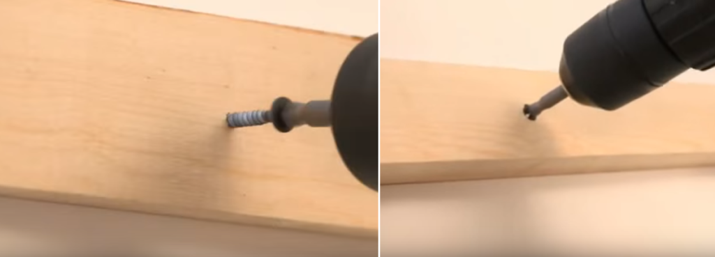 Фиксация бруска саморезами (заранее в высверленные отверстия вставлены дюбели бабочка)