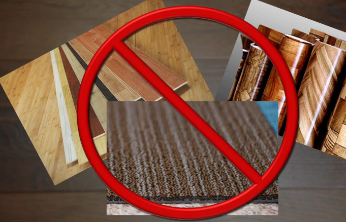 Ламинат, линолеум, ковролин не могут выступать основой для укладки ПВХ плитки. Демонтируйте эти покрытия заранее