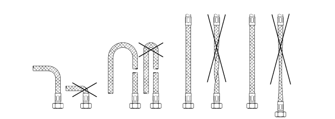 Нельзя перекручивать или сгибать шланги