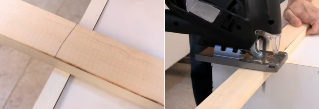 Разметка и распил бруска по ширине полки