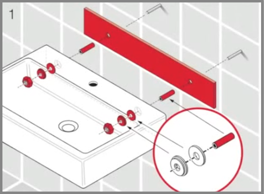 Схема установки раковины. Крепление угловой раковины выполняется аналогично