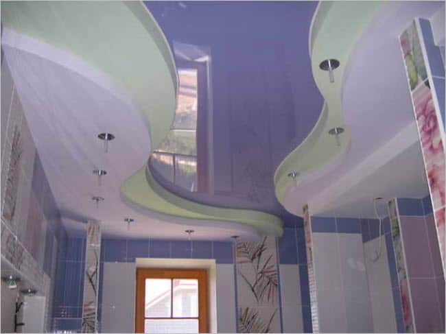 Сочетание гипсокартона и натяжного потолка