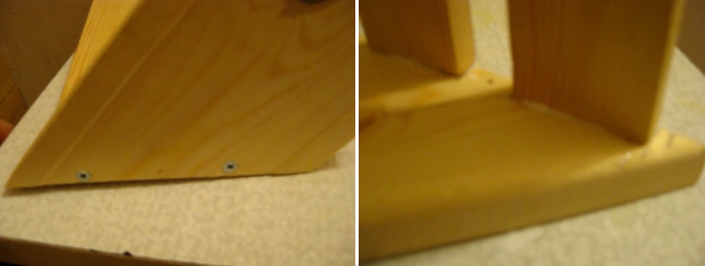 Соединение полок и стоек саморезами и клеем