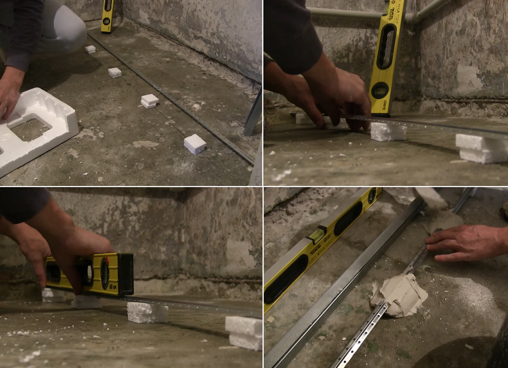 Установка маяков на пол и их фиксирование