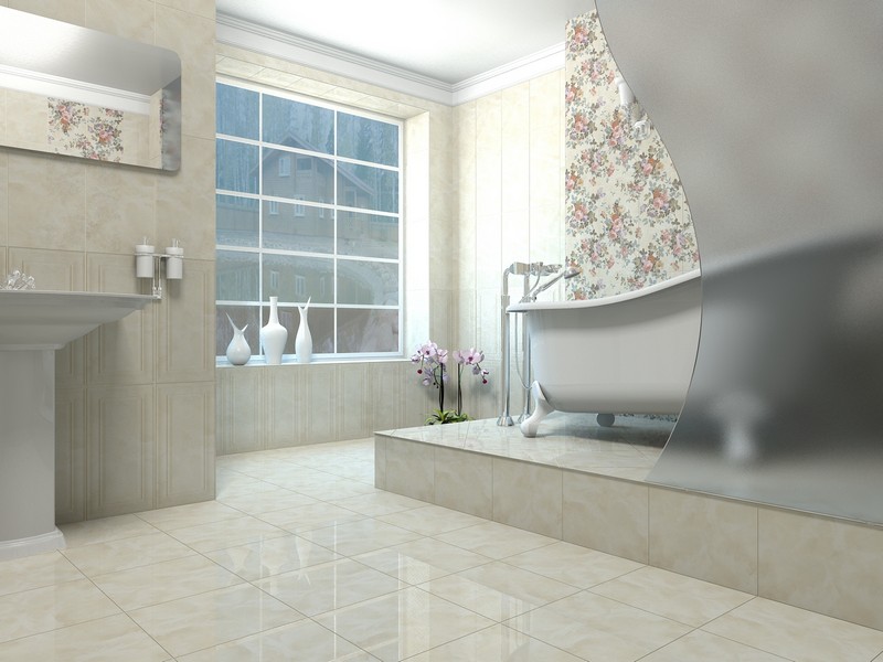 Ванная комната облицована светлой глянцевой плиткой варианты выкладки плитки в ванной