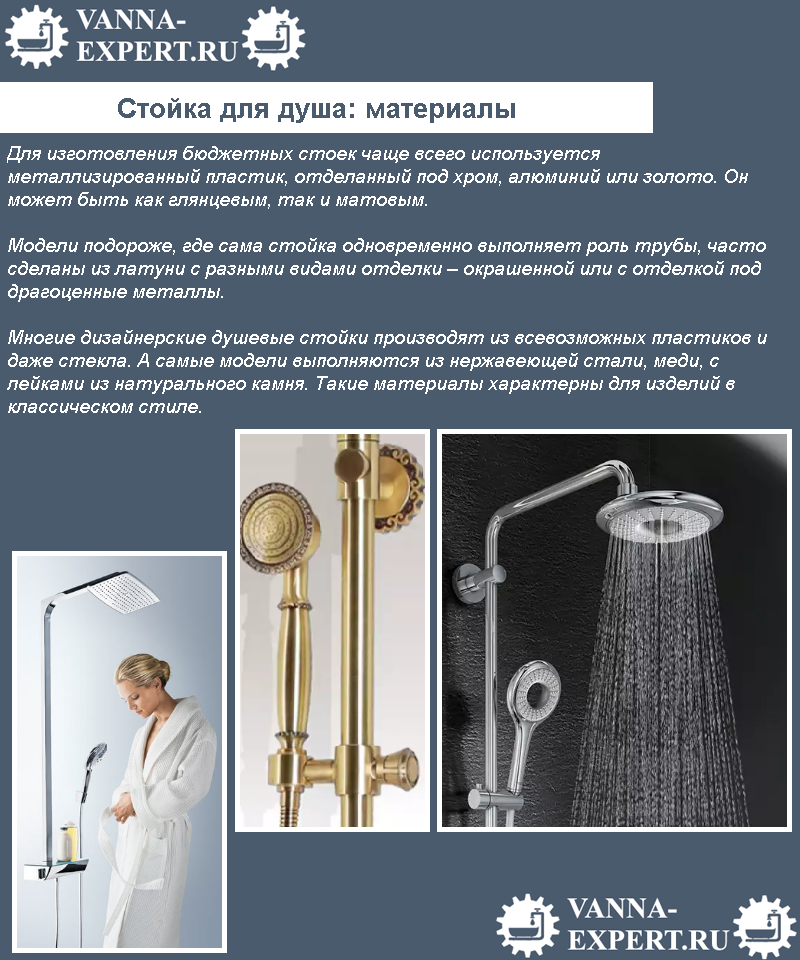 Стойка для душа: материалы