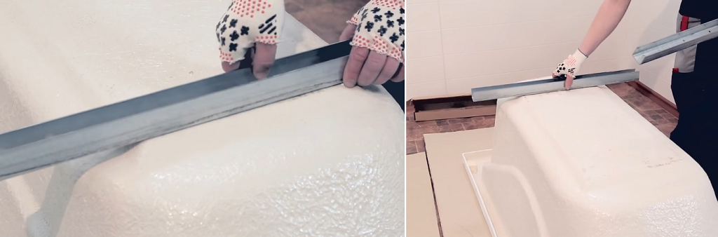 Уложите швеллер по краям закладного элемента дна ванны