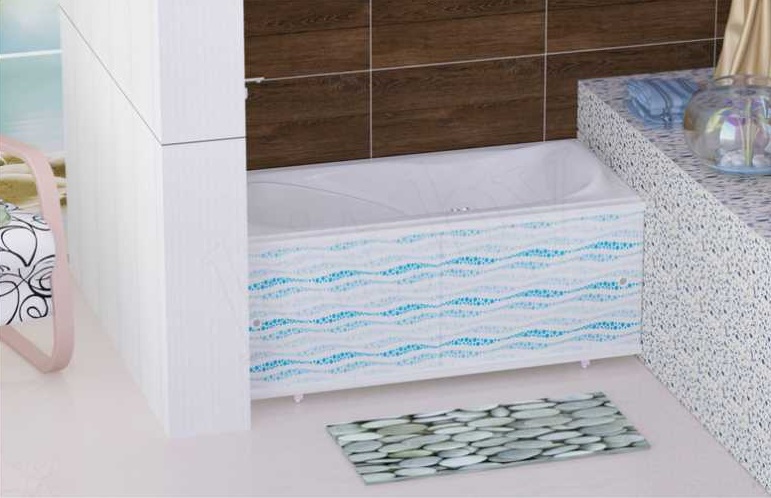 Экран прекрасно вписывается в интерьер ванной комнаты