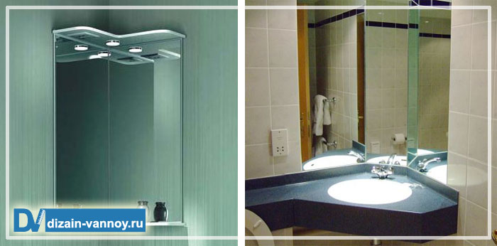 Навесное и встроенное зеркала для санузла углового типа зеркало угловое в ванную комнату